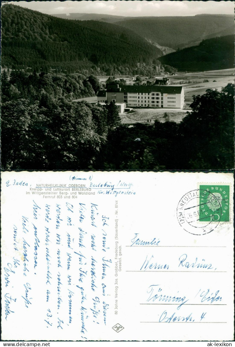 Ansichtskarte Bad Berleburg Panorama Blick Zur Naturheilklinik Odeborn 1961 - Bad Berleburg