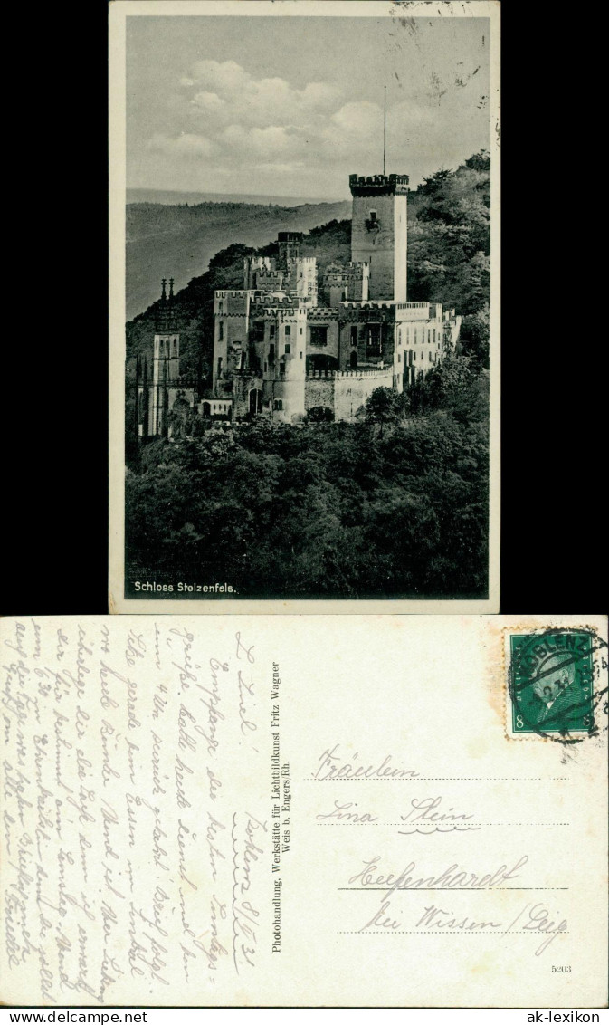 Ansichtskarte Stolzenfels-Koblenz Schloß Stolzenfels/Burg Stolzenfels 1931 - Koblenz