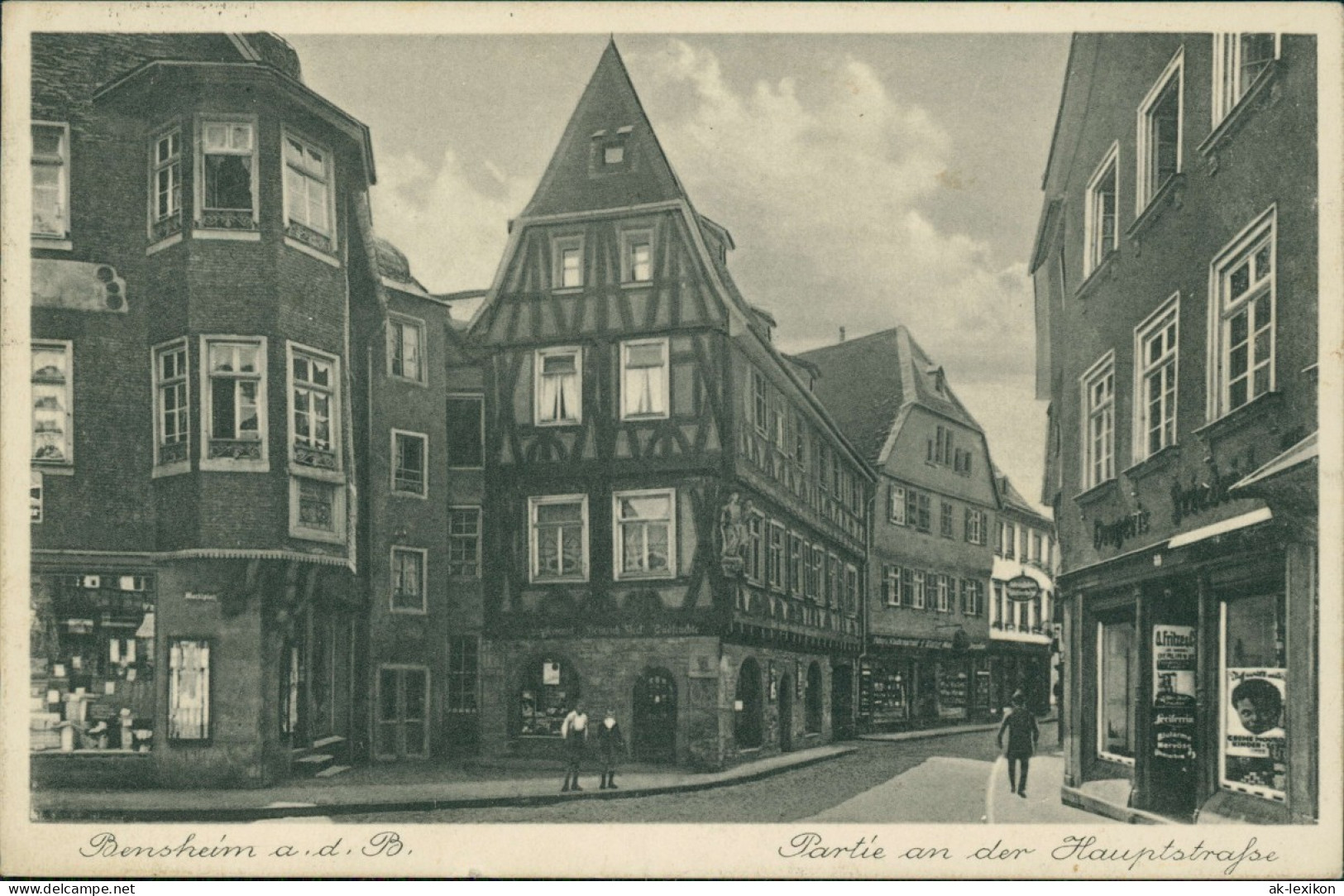 Ansichtskarte Bensheim Hauptstraße: Drogerie, Geschäfte 1931 - Bensheim