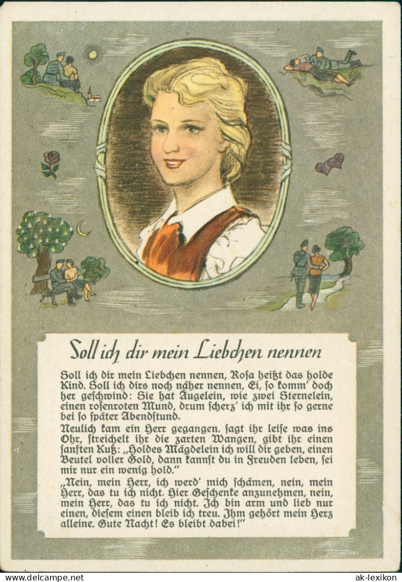 Spruchkarte Gedicht Liedtext "Soll Ich Dir Mein Liebchen Nennen" 1940 - Philosophie & Pensées