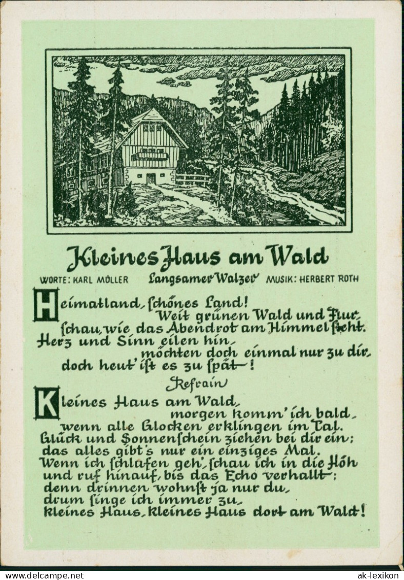 Spruchkarte Gedicht "Kleines Haus Am Wald" Text Langsamer Walzer (DDR AK) 1954 - Philosophie & Pensées
