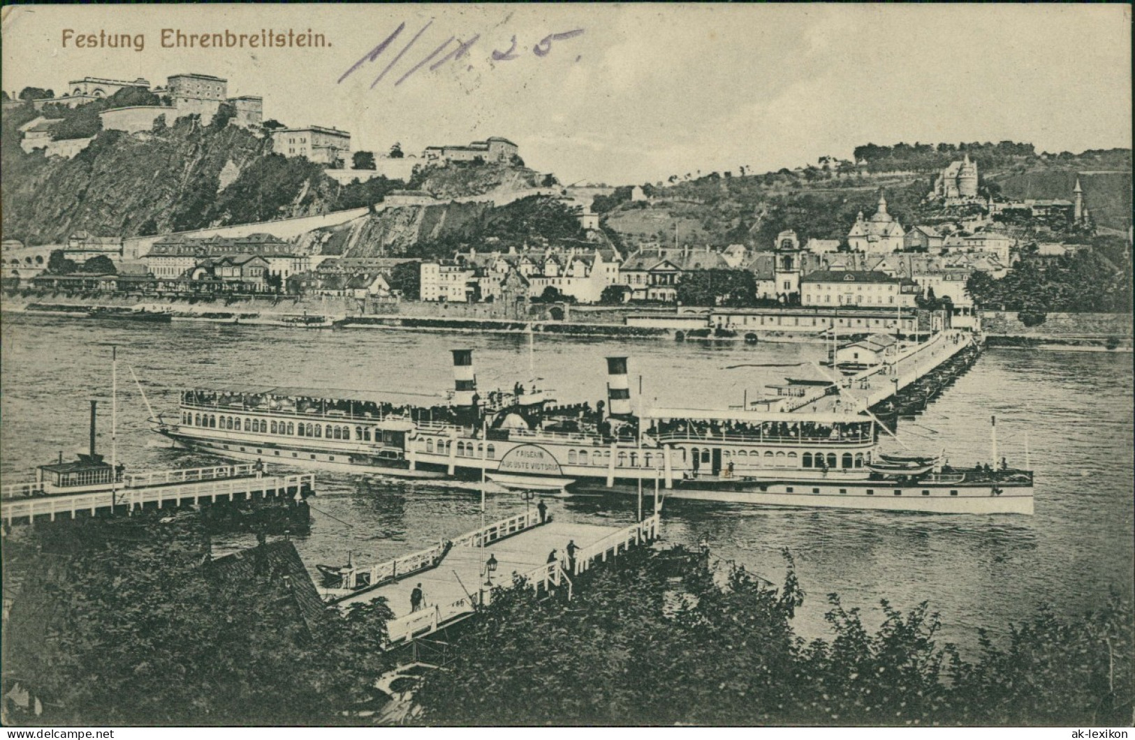 Ehrenbreitstein-Koblenz Panorama-Ansicht Rhein Schiff  Rheindampfer 1925 - Koblenz