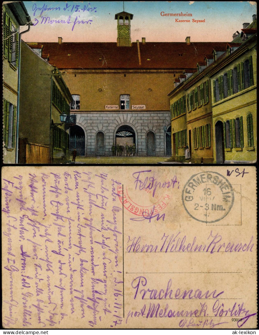 Germersheim Kaserne Seyssel 1916  Gel. Feldpoststempel - Germersheim