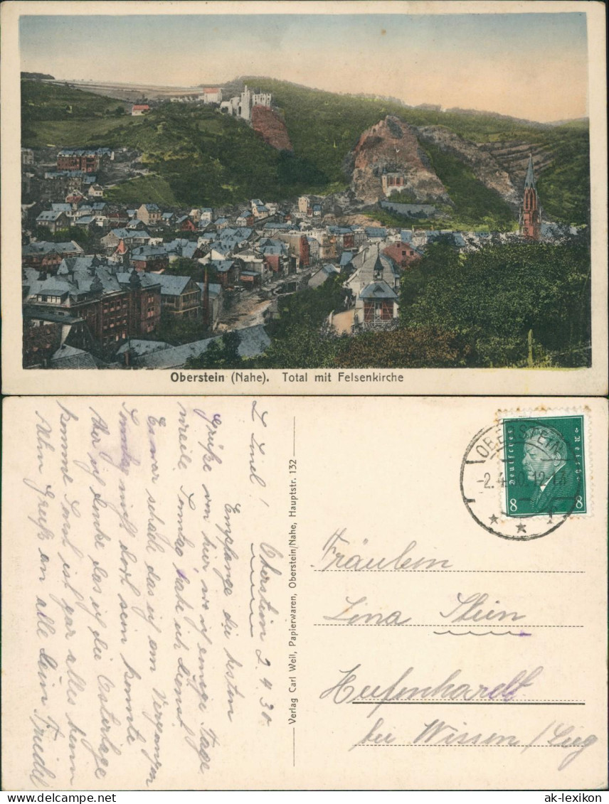 Ansichtskarte Idar-Oberstein Total Mit Felsenkirche - Colorierte AK 1930 - Idar Oberstein
