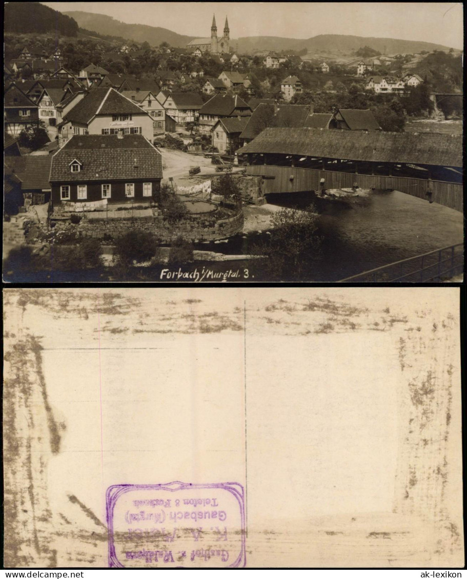 Forbach (Baden) Stadtpartie, Gasthaus, Holzbrücke - Fotokarte 1926 - Forbach