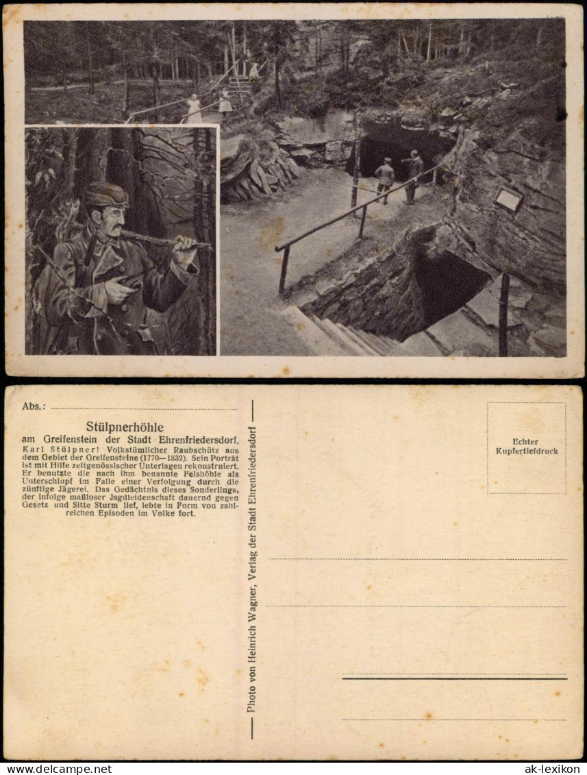 Ansichtskarte Ehrenfriedersdorf 2 Bild: Stülpnerhöhle Am Greifenstein 1928 - Ehrenfriedersdorf