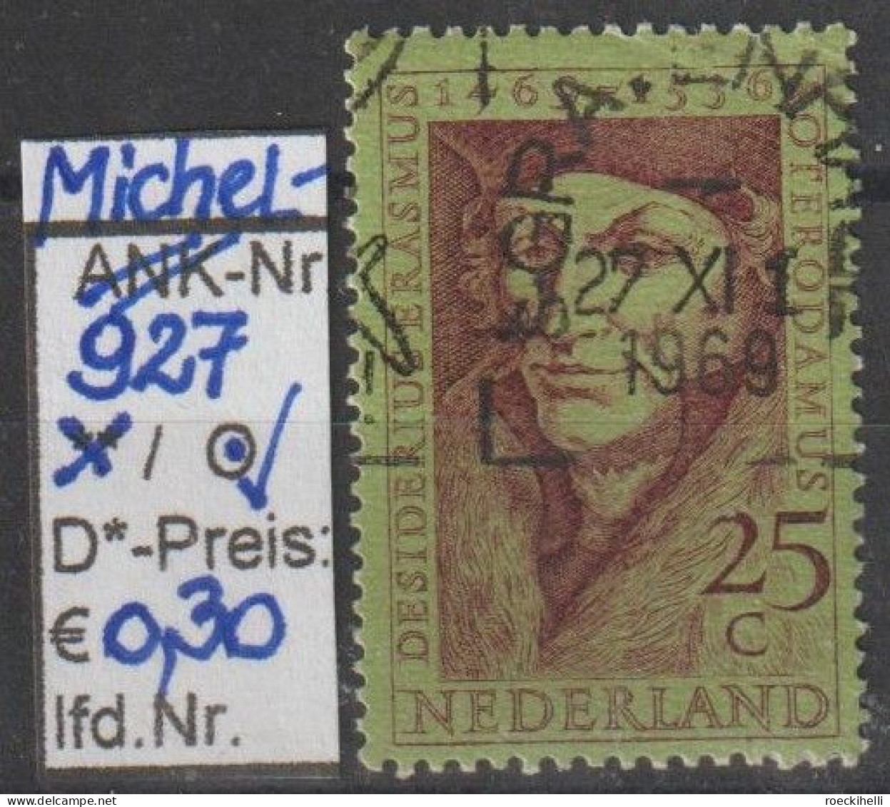 1969 - NIEDERLANDE - SM "500. Geb.tag D. Erasmus V. Rotterdam" 25 C Mehrf. - O  Gestempelt - S. Scan (927o Nl) - Oblitérés