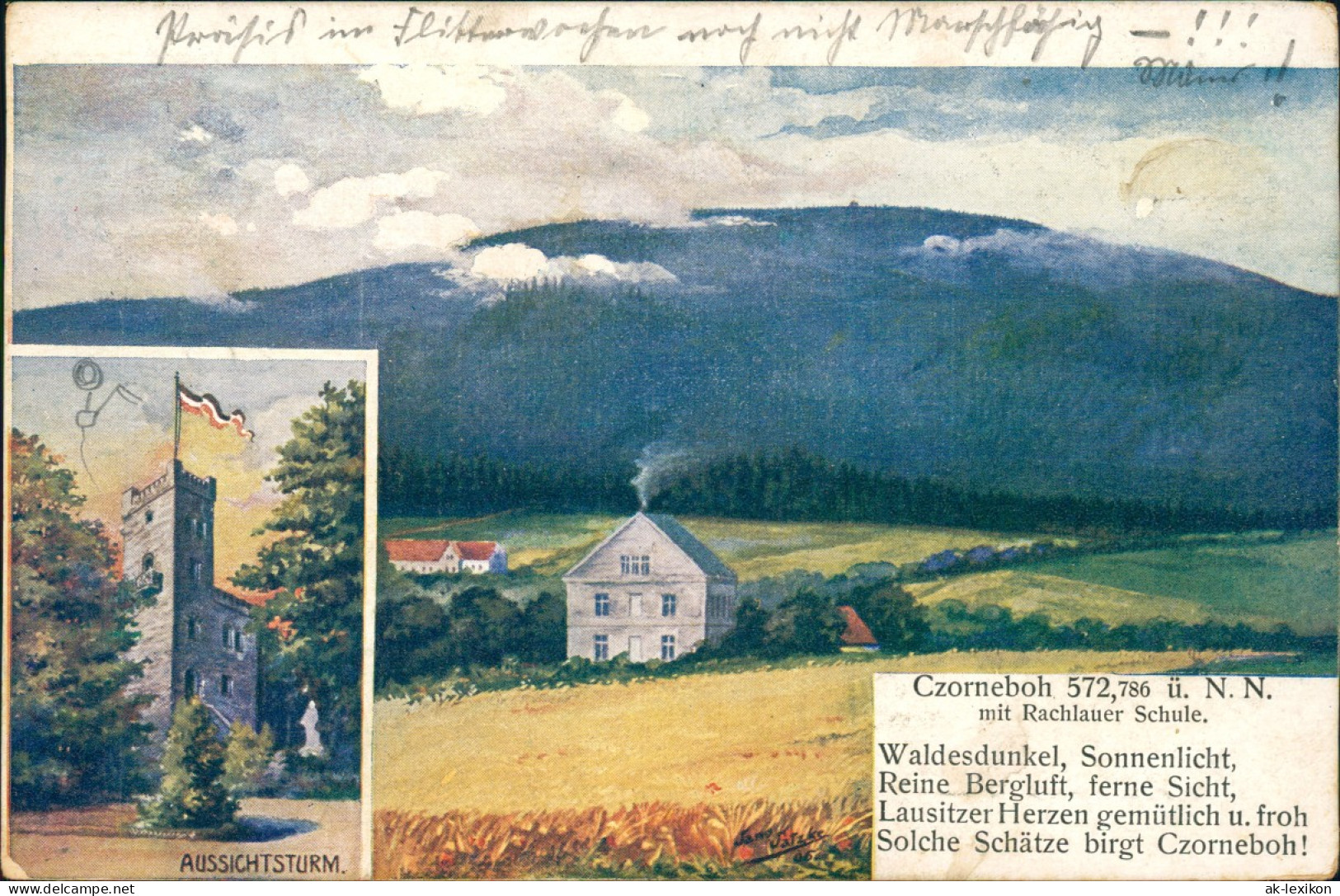Cunewalde Oberlausitz Aussichtsturm-Czorneboh Mit Rachlauer Schule 1911 - Cunewalde