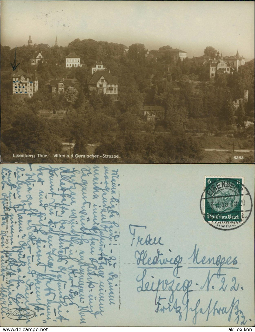 Ansichtskarte Eisenberg (Thüringen) Villen A.d. Geraischen-Strasse. 1933 - Eisenberg