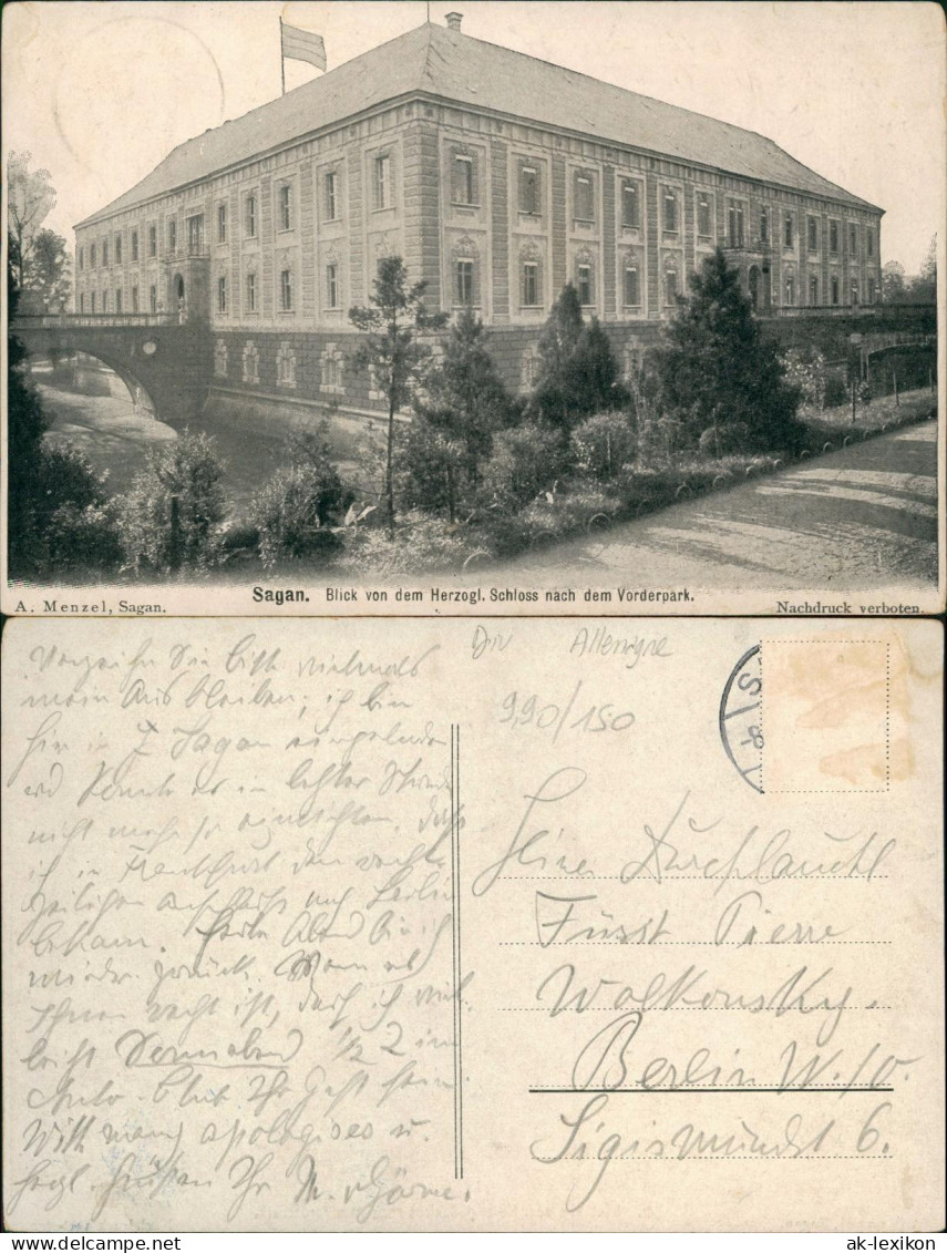 Sagan Żagań  Schloss Nach Dem Vorderpark. 1914  Gel. An Prinz Pierre Wolkonsky - Neumark