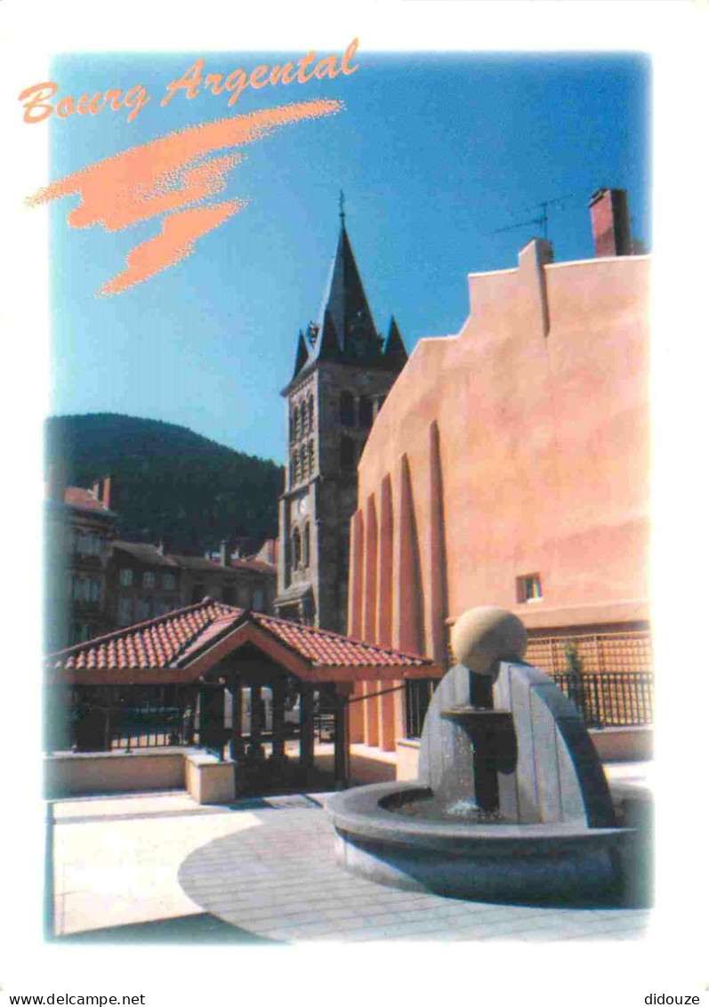 42 - Bourg Argental - La Fontaine - La Halle - L'Église - CPM - Carte Neuve - Voir Scans Recto-Verso - Bourg Argental
