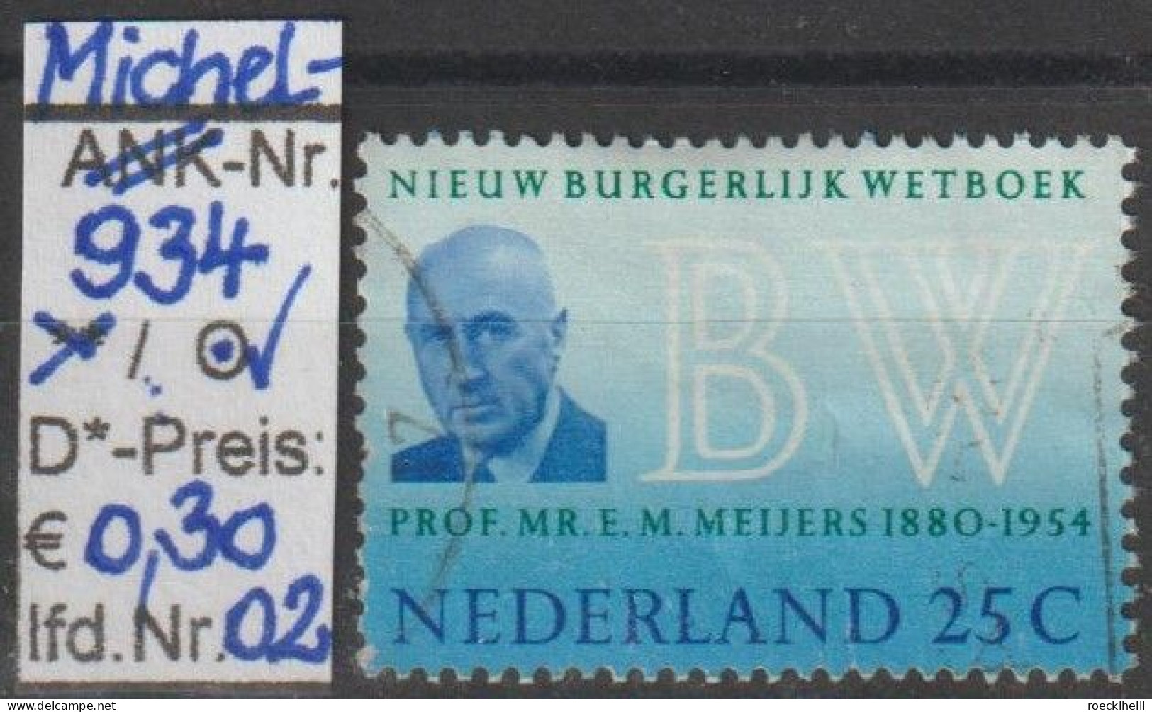 1970 - NIEDERLANDE - SM "Neues Bürgerl. Gesetzbuch" 25 C Mehrf. - O  Gestempelt - S. Scan (934o 01-02 Nl) - Oblitérés