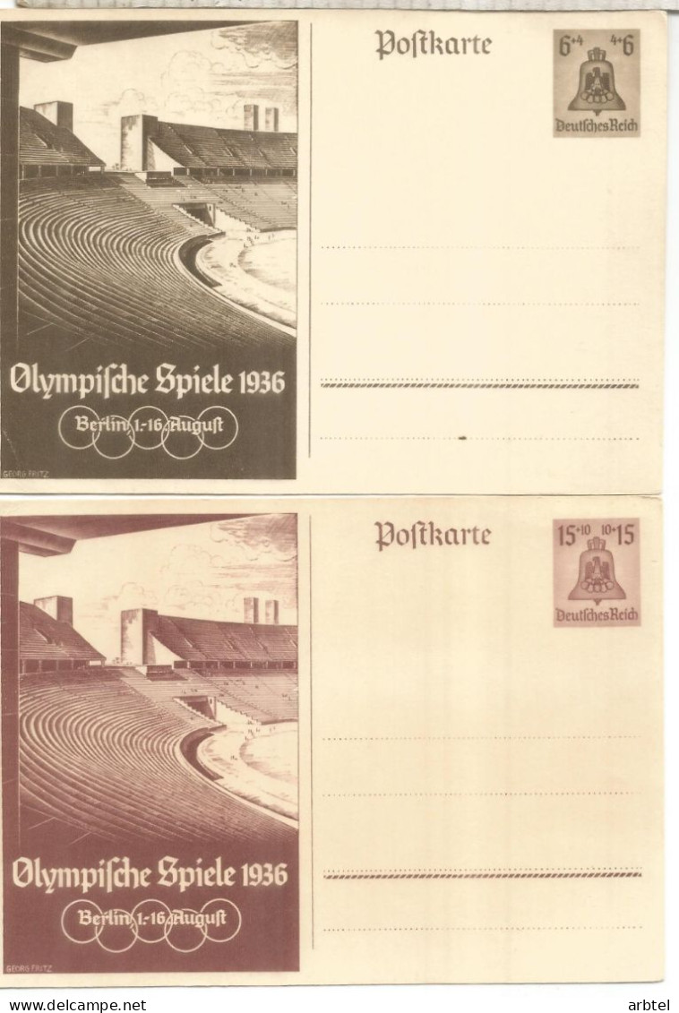 ALEMANIA 3 REICH 2 ENTERO POSTAL JUEGOS OLIMPICOS BERLIN 1936 OLYMPIC GAMES - Summer 1936: Berlin