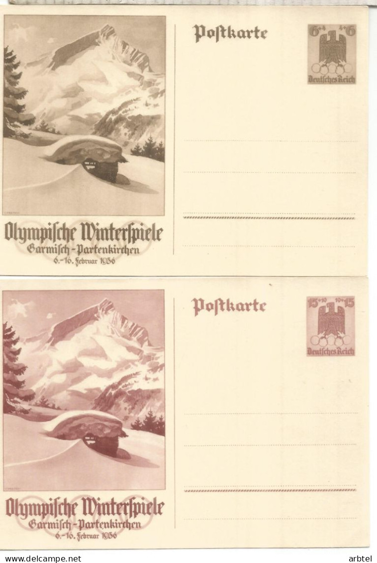 ALEMANIA 3 REICH 2 ENTERO POSTAL JUEGOS OLIMPICOS GARMISCH PARTENKIRCHEN 1936 OLYMPIC GAMES - Inverno1936: Garmisch-Partenkirchen