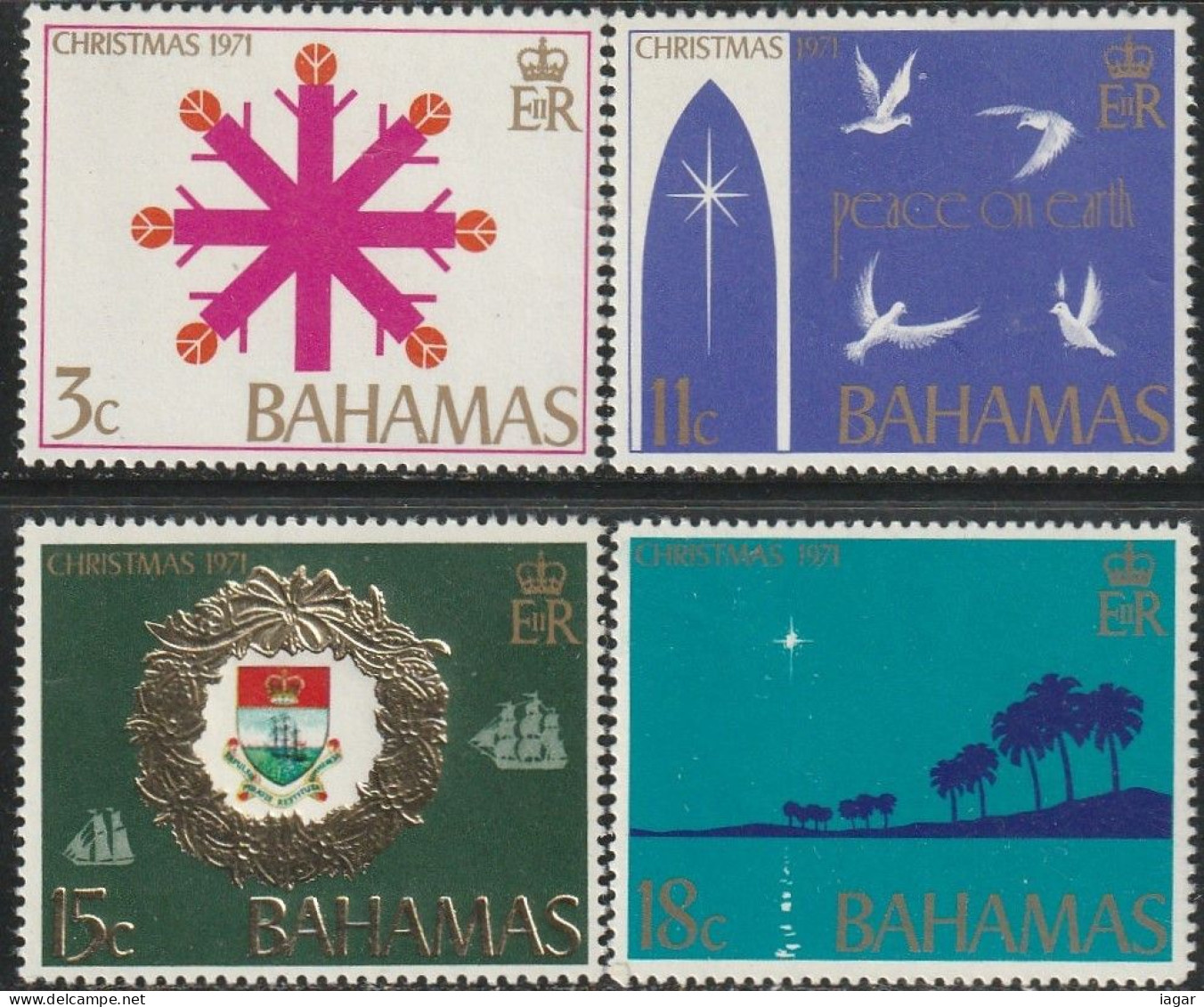 THEMATIC CHRISTMAS:  SYMBOLS, COAT OF ARMS, STARLIT LAGOON    4v+MS    -   BAHAMAS - Natale