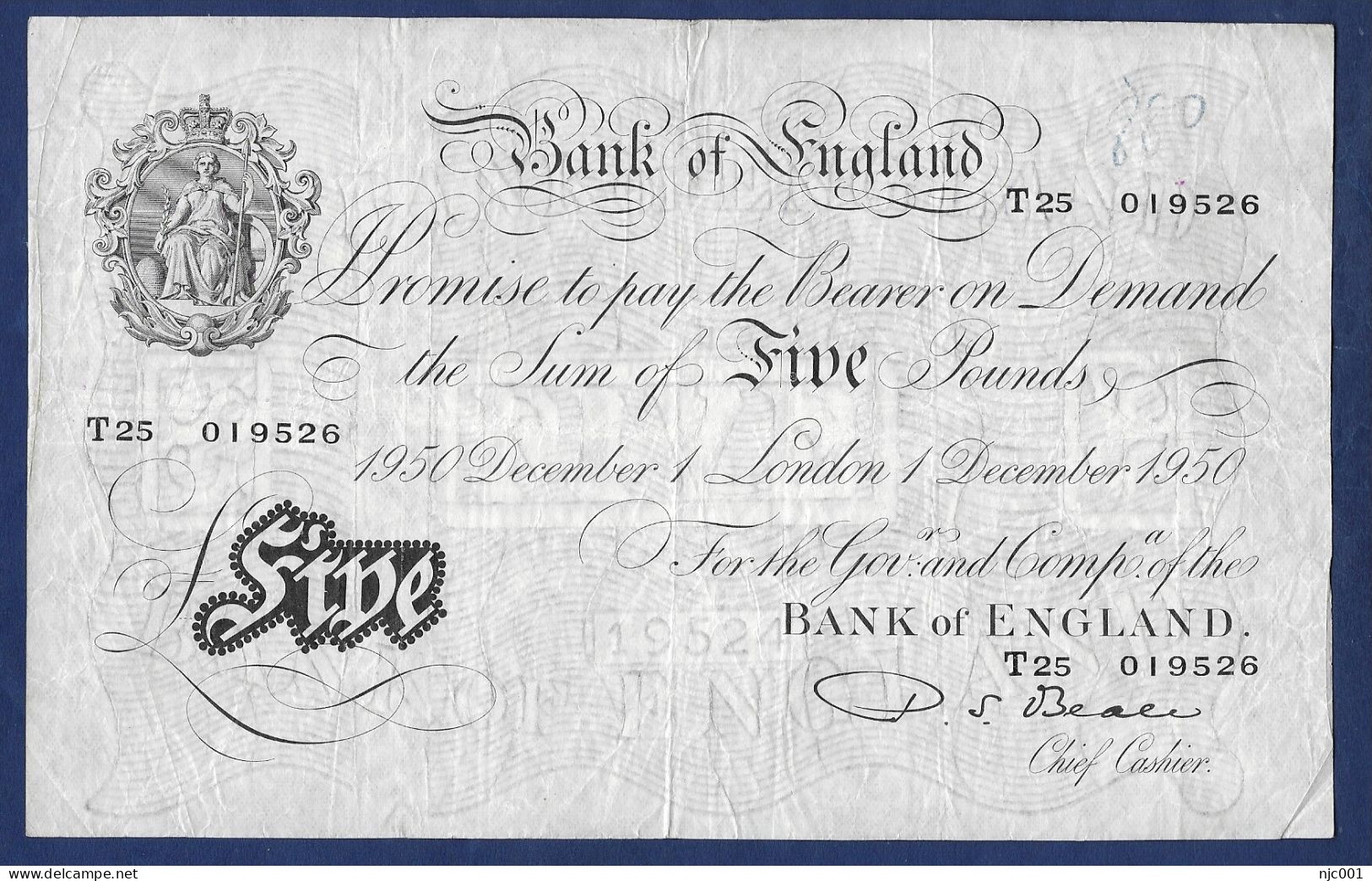 Beale White 5 Pounds Banknote 1950 - 5 Pounds