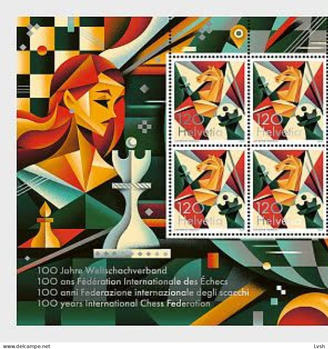 Switzerland.2024.100 Years International Chess Federation.1 V.* 4 ** . - Unused Stamps