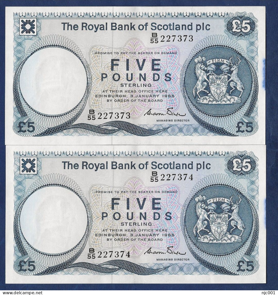 The Royal Bank Of Scotland Plc 2 Consecutive 5 Pounds Banknotes 1985 - 5 Pounds
