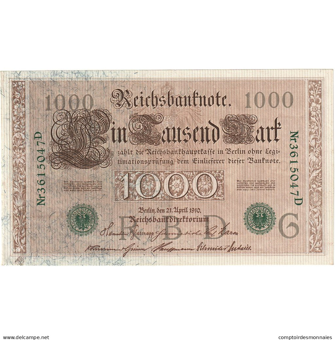 Billet, Allemagne, 1000 Mark, 1910, 1910-04-21, KM:45b, SUP+ - 1.000 Mark