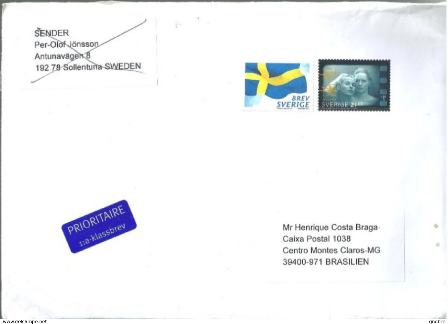 SWEDEN COVER TO BRAZIL 2018? STAMPS WITH NO CANCELATION - Storia Postale