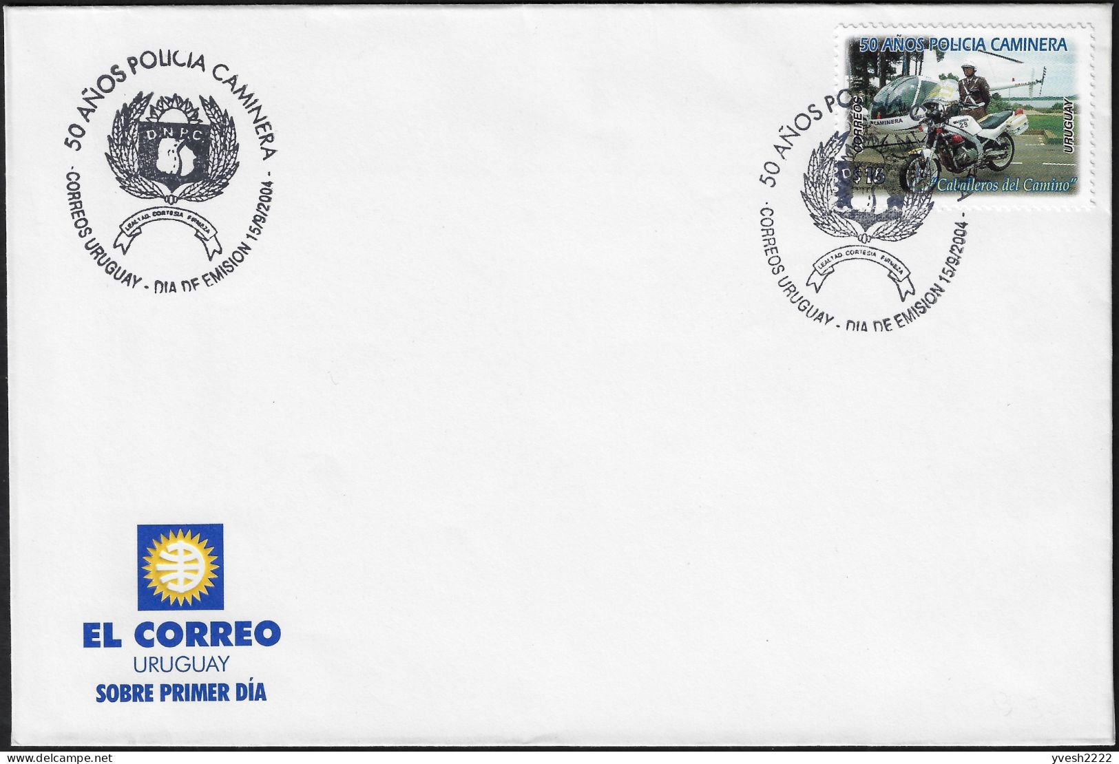 Uruguay 2004 Y&T 2180 Sur FDC. Cinquantenaire De La Police De La Route. Moto, Hélicoptère - Polizei - Gendarmerie