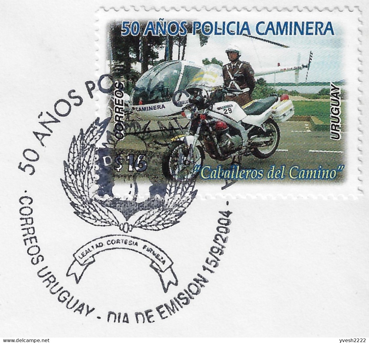 Uruguay 2004 Y&T 2180 Sur FDC. Cinquantenaire De La Police De La Route. Moto, Hélicoptère - Police - Gendarmerie