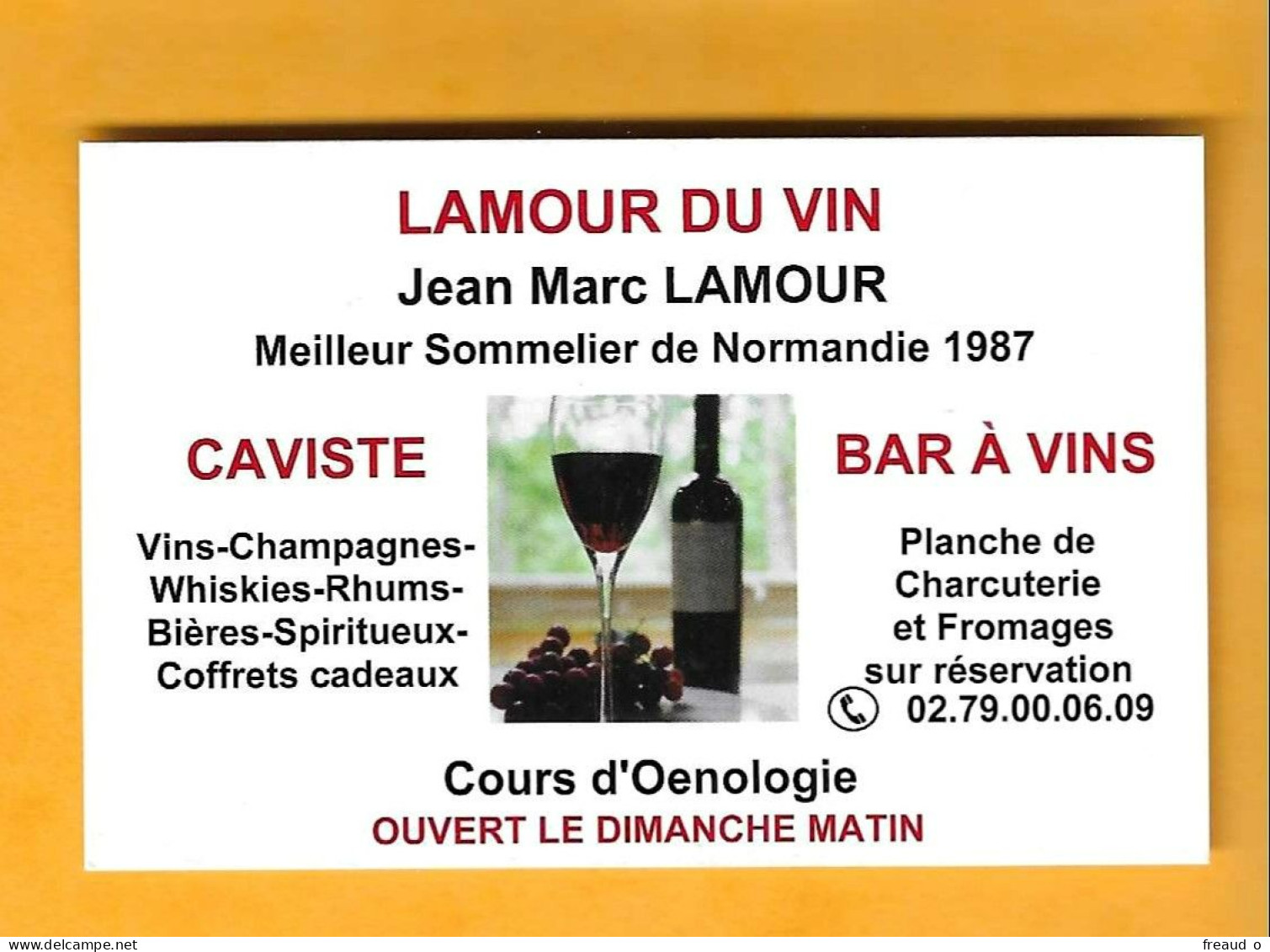 Carte De Visite Caviste Bar à Vins - LAMOUR DU VIN - 76260 EU - - Other & Unclassified