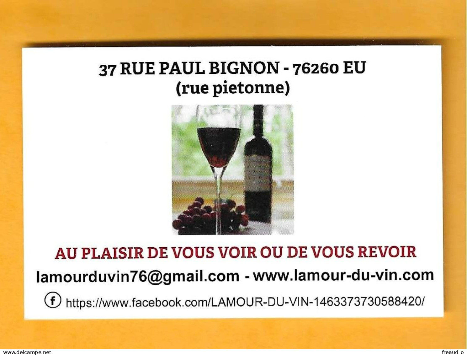 Carte De Visite Caviste Bar à Vins - LAMOUR DU VIN - 76260 EU - - Other & Unclassified