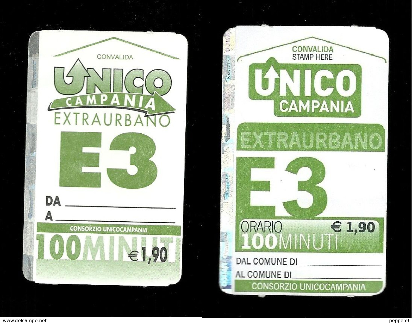 Coppia Biglietto Autobus - Unico Campania - E.3 Extraurbano 100 Min. Euro 1.90 - Europe