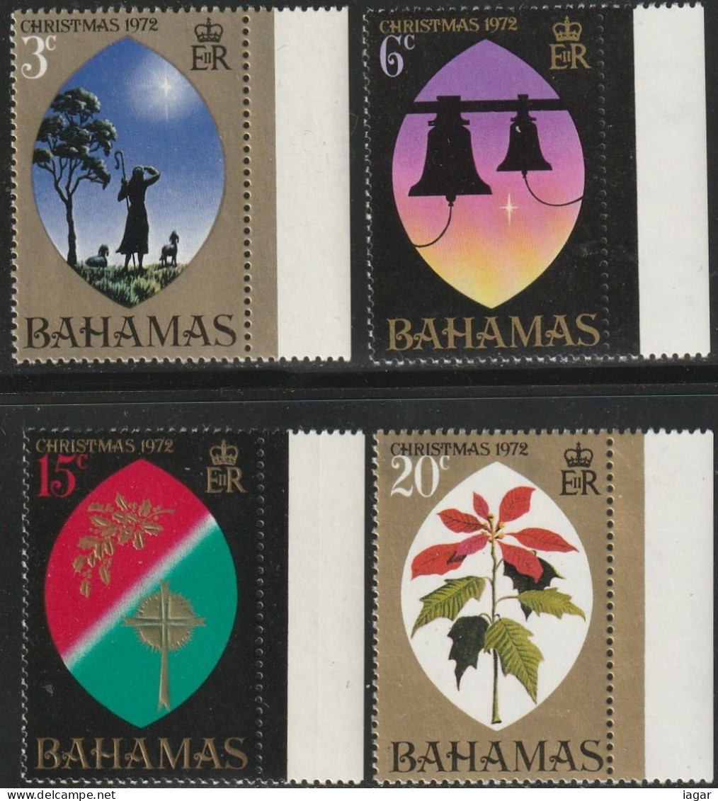 THEMATIC CHRISTMAS '72  -  SHEPHERD AND STAR, BELLS, HOLLY AND CROSS, POINSETTIA   4v+MS    -  BAHAMAS - Natale