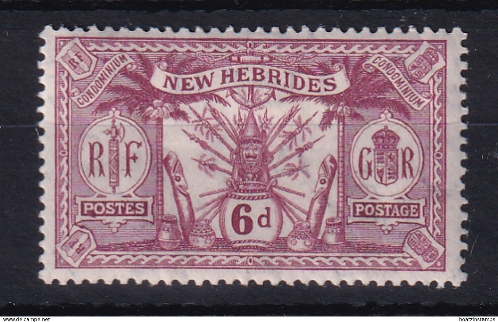 New Hebrides: 1911   Weapons & Idols   SG25   6d    MH - Ongebruikt