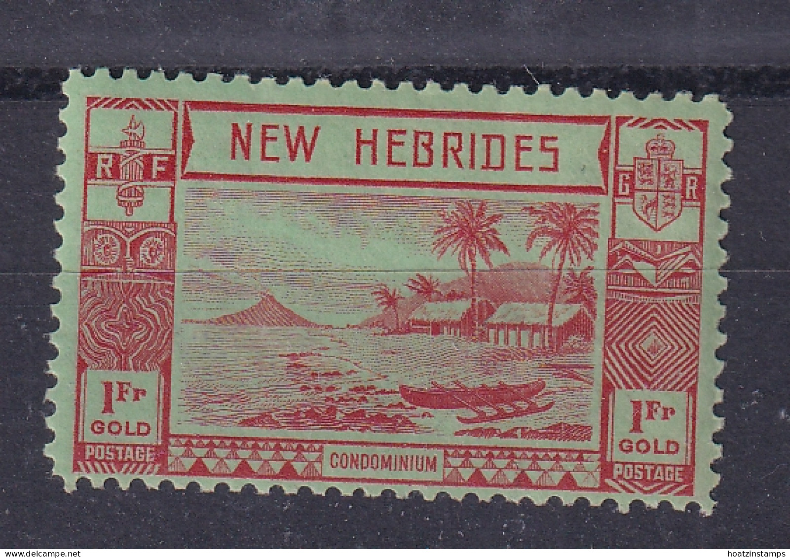 New Hebrides: 1938   Gold Currency - Lopevi Island & Canoe   SG60   1Fr   MH - Nuovi