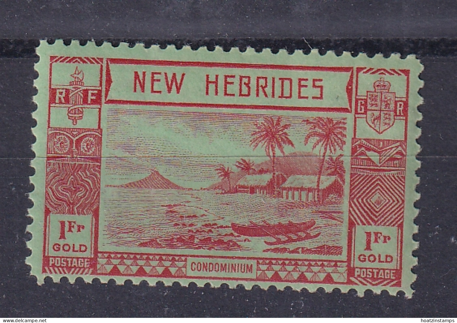 New Hebrides: 1938   Gold Currency - Lopevi Island & Canoe   SG60   1Fr   MH - Unused Stamps