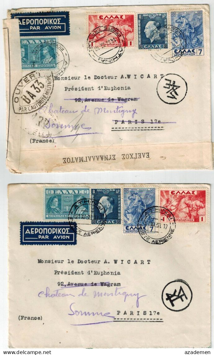 GRECe  2 Lettres Pour La France 1939. - Covers & Documents