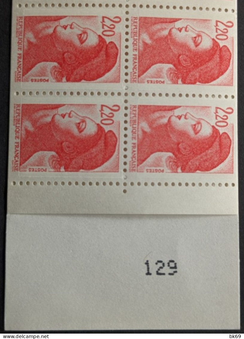 Cote 170€ Variété 2427-C1ab  N° D'ordre Supérieur A '100' & 3 Chiffres NORMAUX Liberté 2.20 Rouge - Modernos : 1959-…