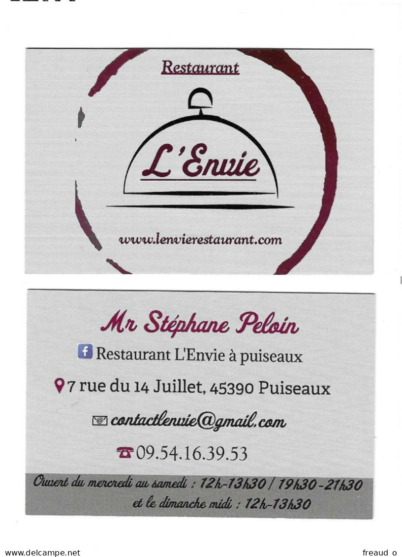 Carte De Visite RESTAURANT - L'ENVIE - 45390 Puiseaux - - Other & Unclassified