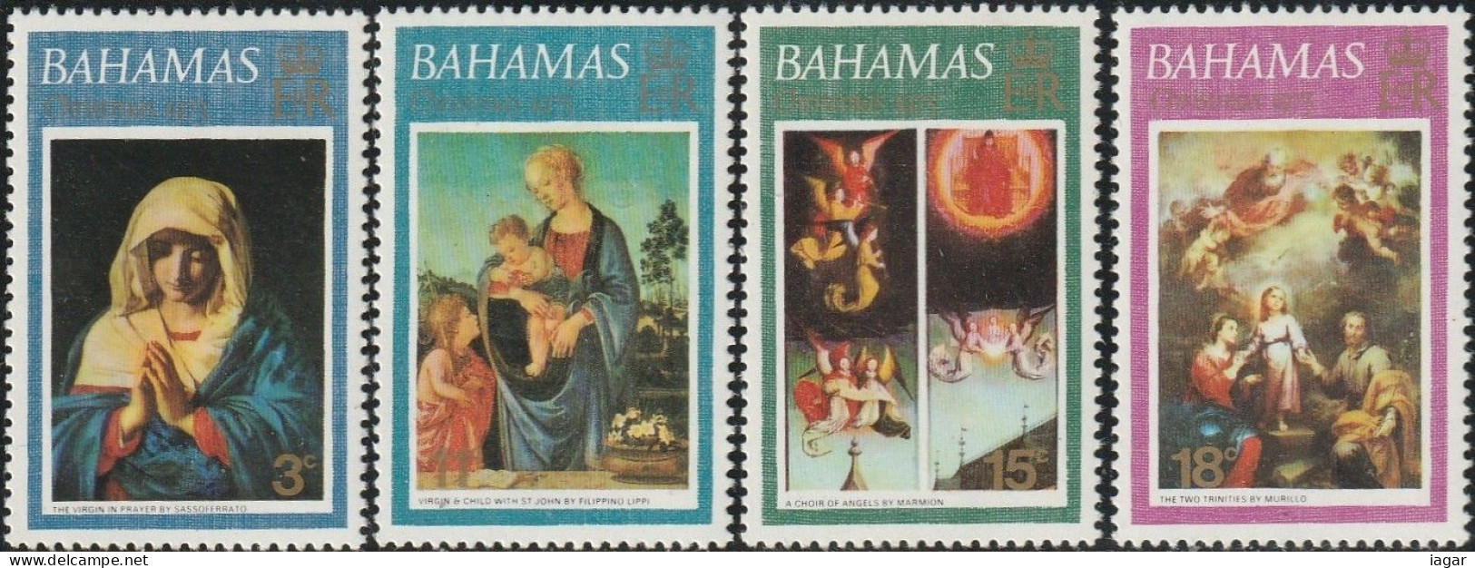 THEMATIC CHRISTMAS '73  -  PAINTINGS BY SASSOFERRATO, LIPPI, MARMION MURILLO    4v+MS   -  BAHAMAS - Natale