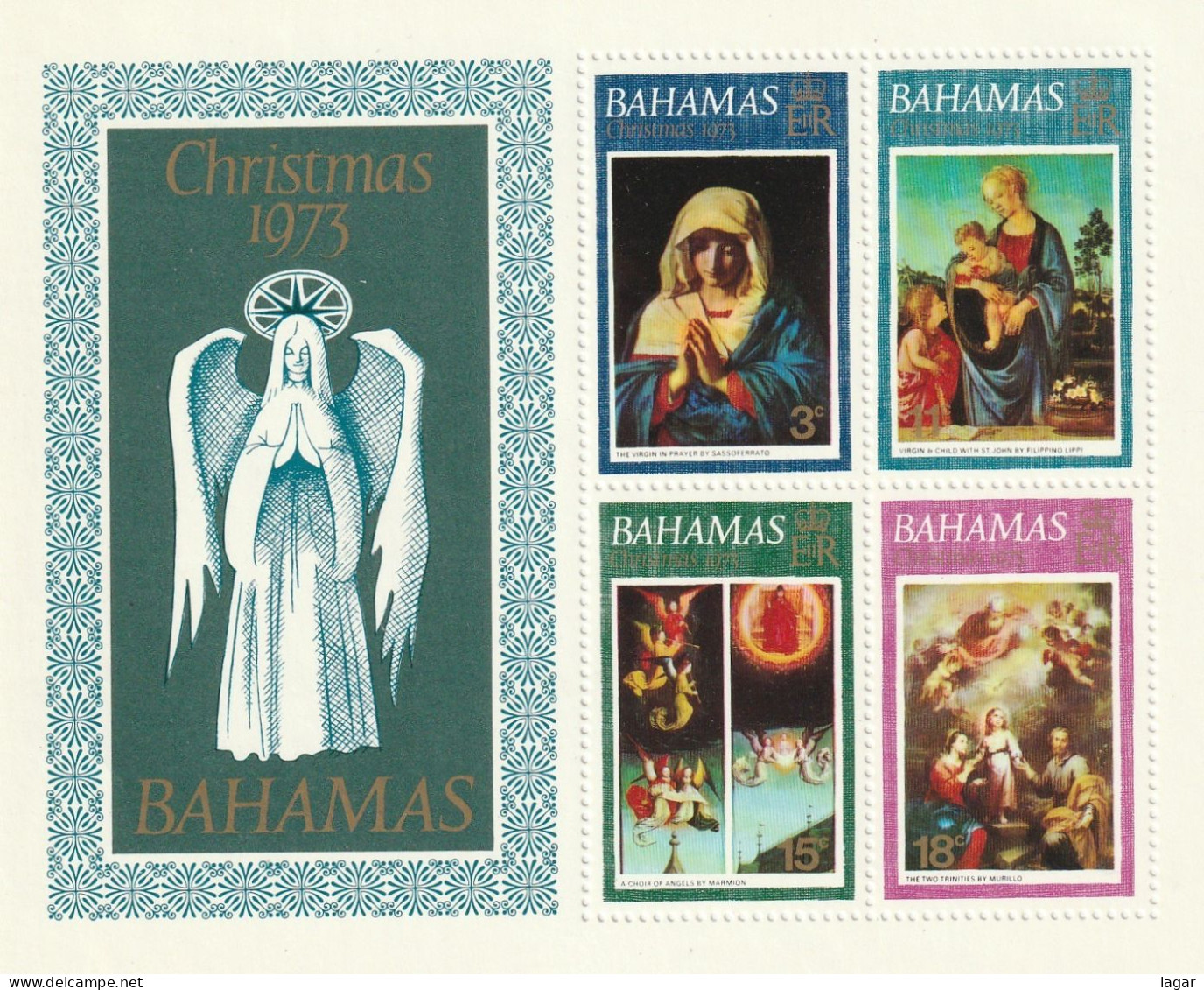 THEMATIC CHRISTMAS '73  -  PAINTINGS BY SASSOFERRATO, LIPPI, MARMION MURILLO    4v+MS   -  BAHAMAS - Natale