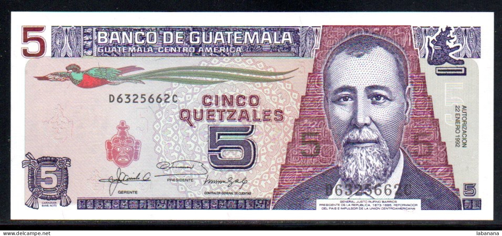 685-Guatemala 5 Quetzals 1992 D632C Neuf/unc - Guatemala