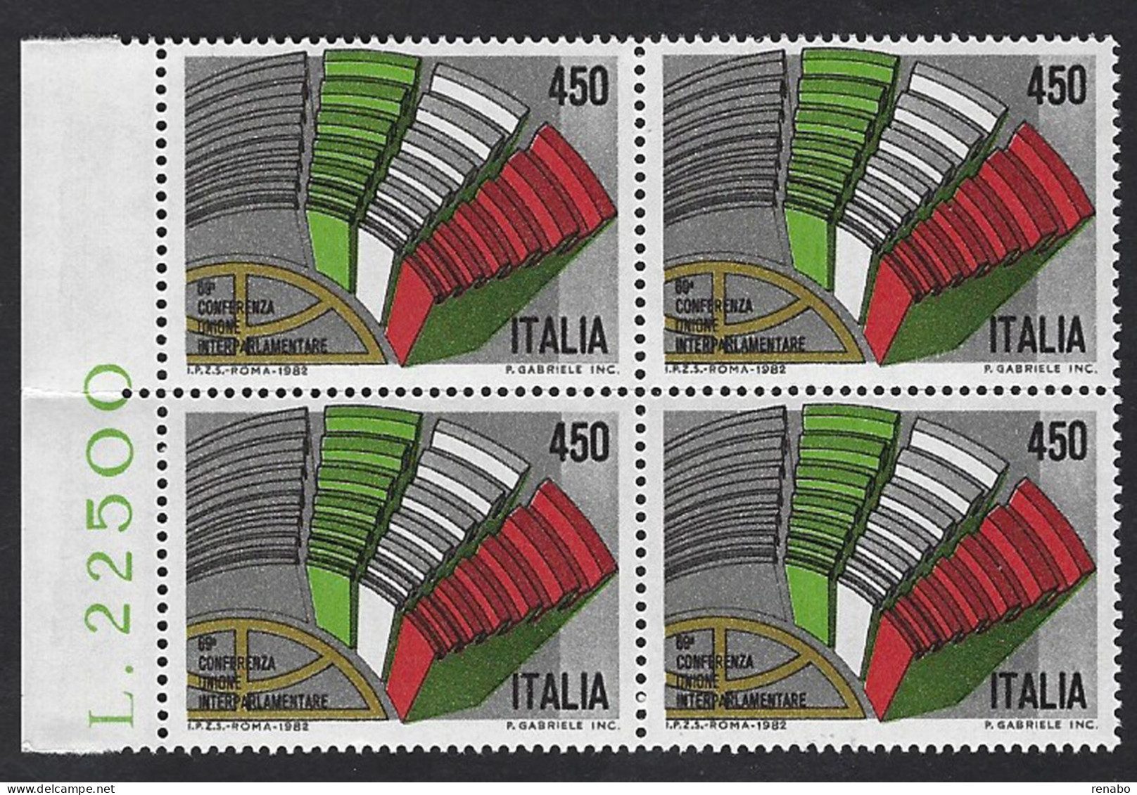 Italia 1982; Conferenza Dell’ Unione Interparlamentare, A Roma; Quartina Con Il Prezzo Del Foglio Sul Bordo Sinistro. - 1981-90: Neufs