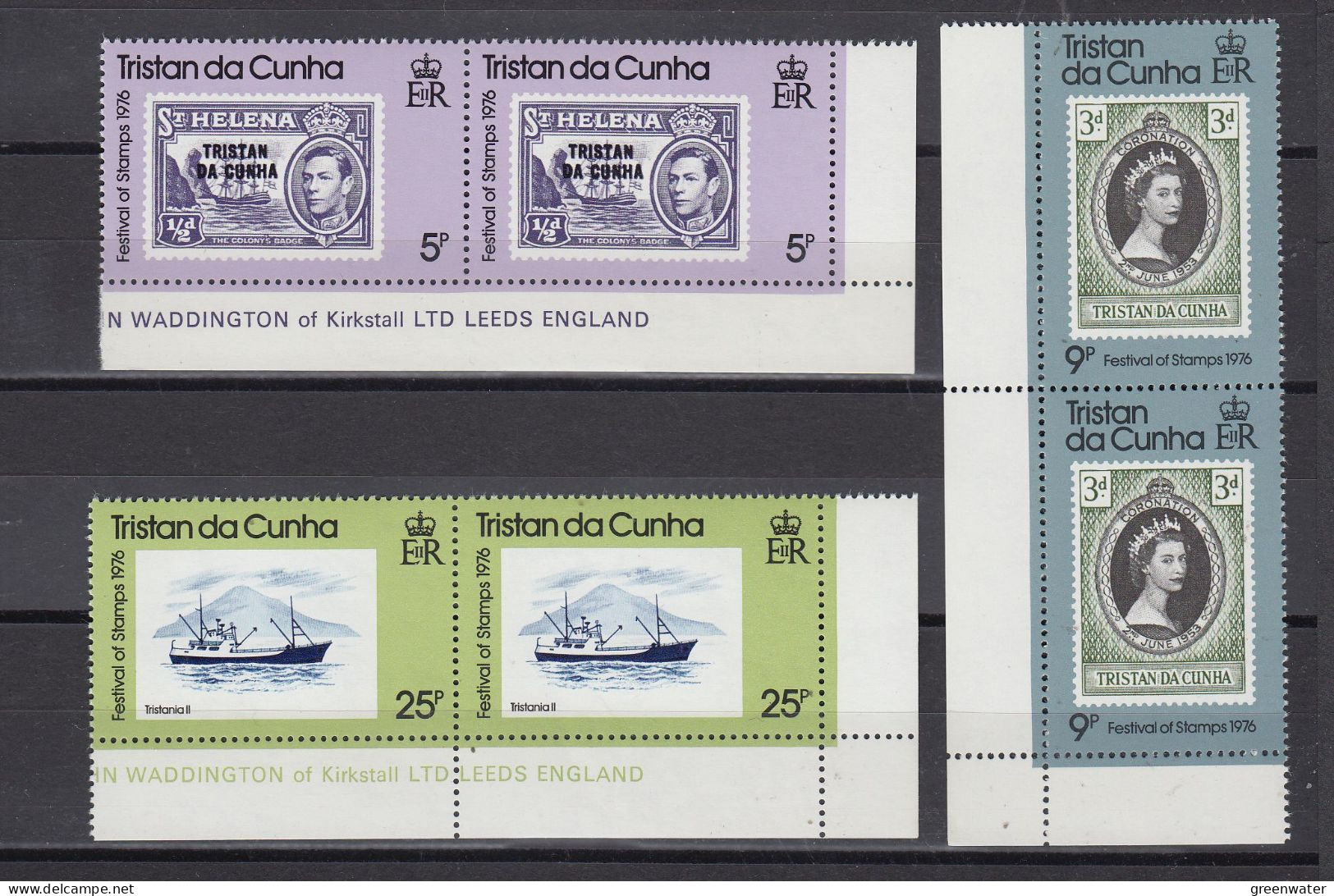 Tristan Da Cunha 1976 Festival Of Stamps 3v Pair, Corner ** Mnh (TDC160A) - Tristan Da Cunha