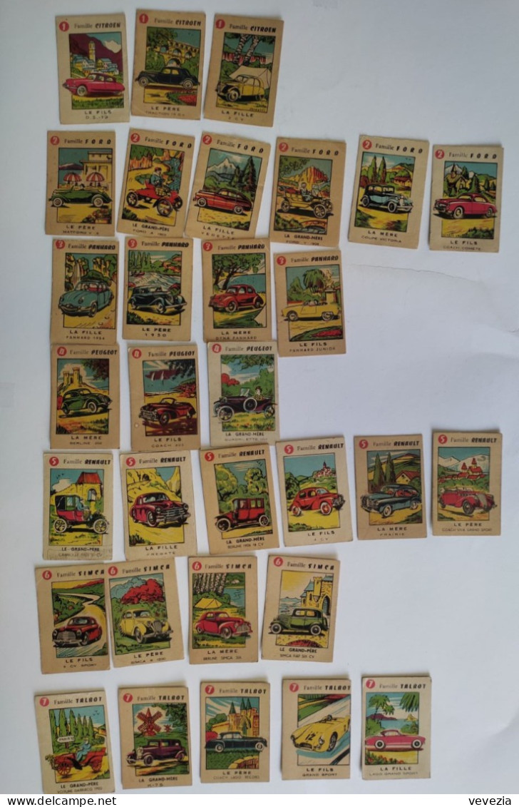 RARE.Ancien Jeu Cartes 7 Familles Automobiles.Citroén Peugeot Renault Pahnard Simca,Ford,Talbot .CHOCOLAT FAVERGER,2CV - Altri & Non Classificati