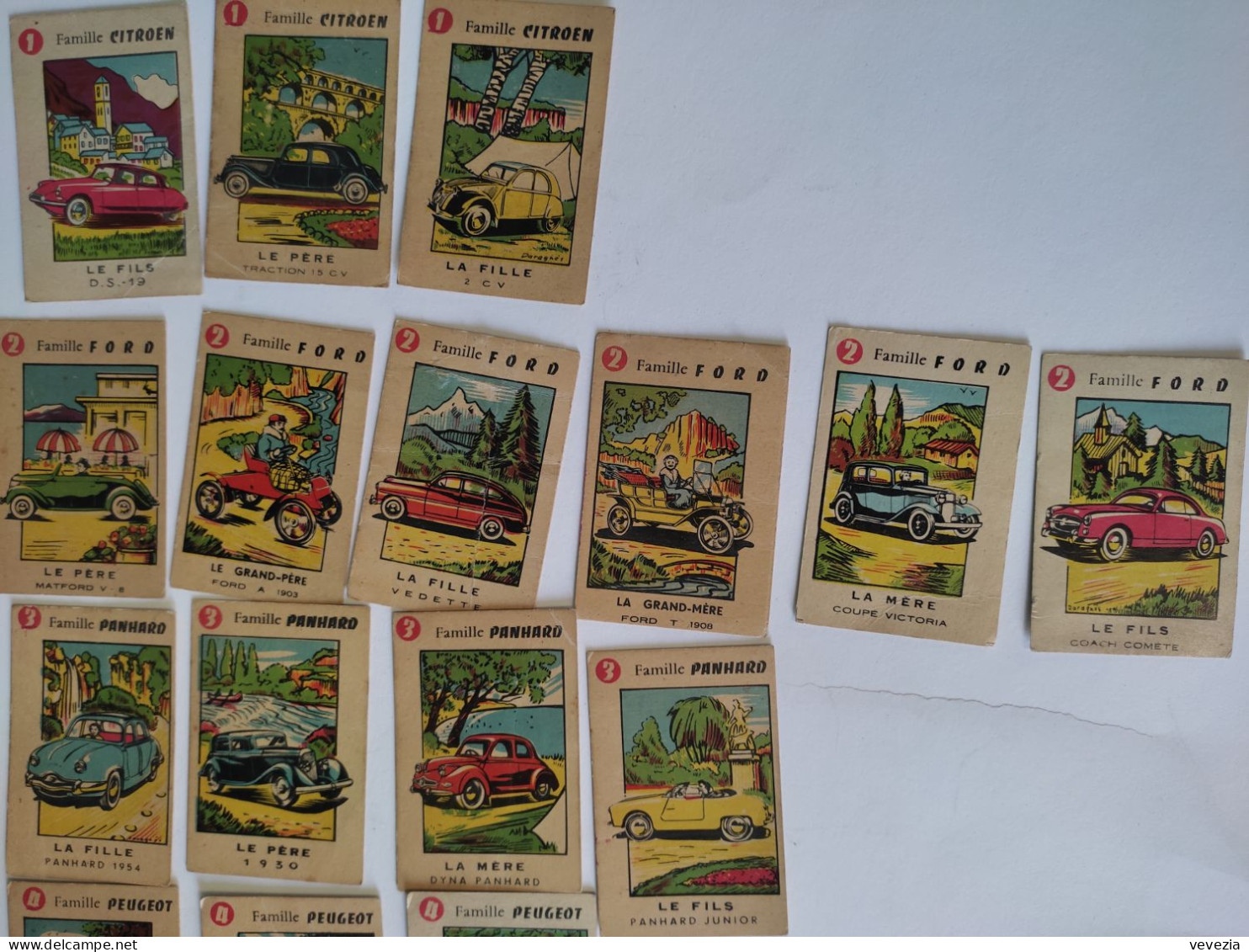 RARE.Ancien Jeu Cartes 7 Familles Automobiles.Citroén Peugeot Renault Pahnard Simca,Ford,Talbot .CHOCOLAT FAVERGER,2CV - Altri & Non Classificati