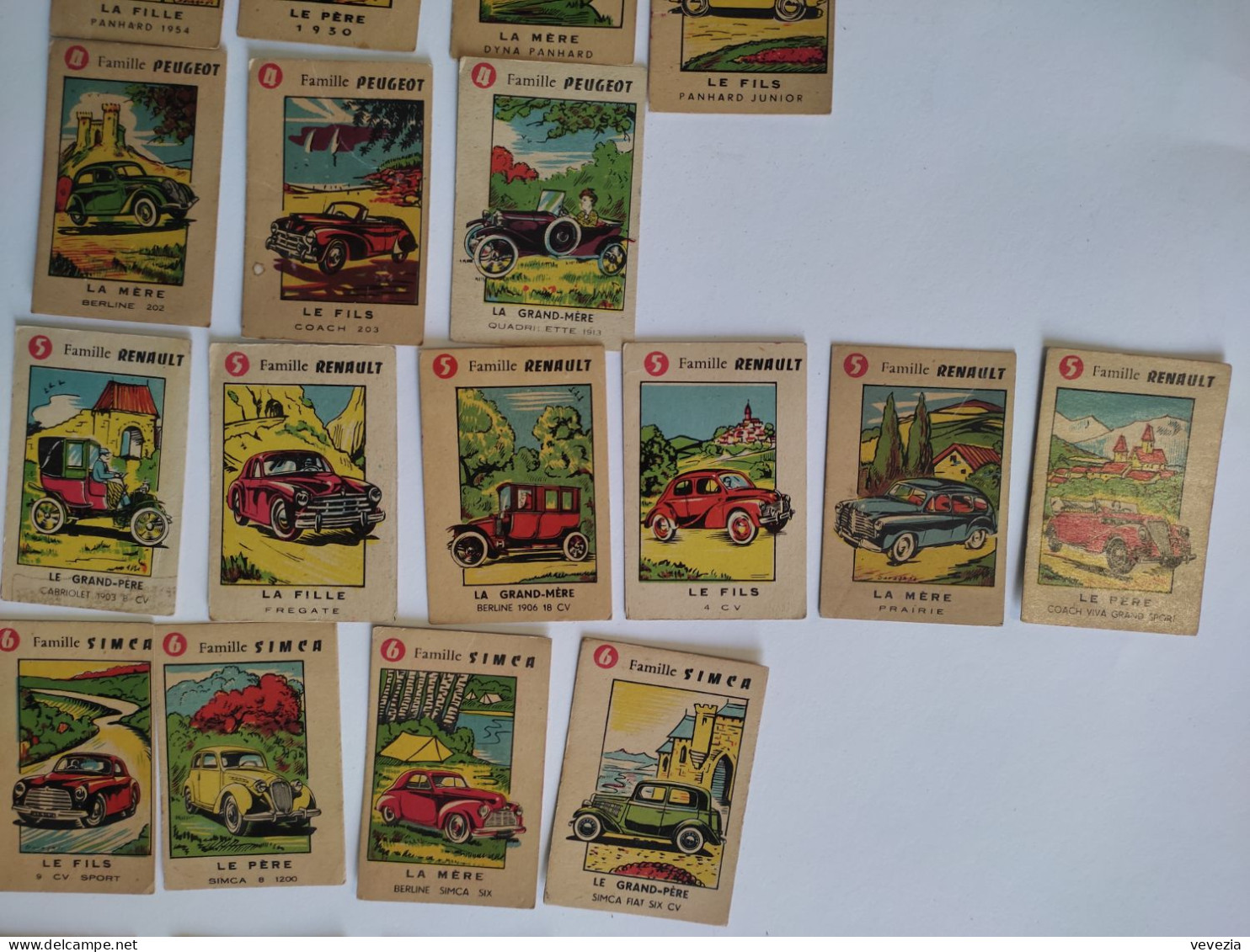 RARE.Ancien Jeu Cartes 7 Familles Automobiles.Citroén Peugeot Renault Pahnard Simca,Ford,Talbot .CHOCOLAT FAVERGER,2CV - Altri & Non Classificati