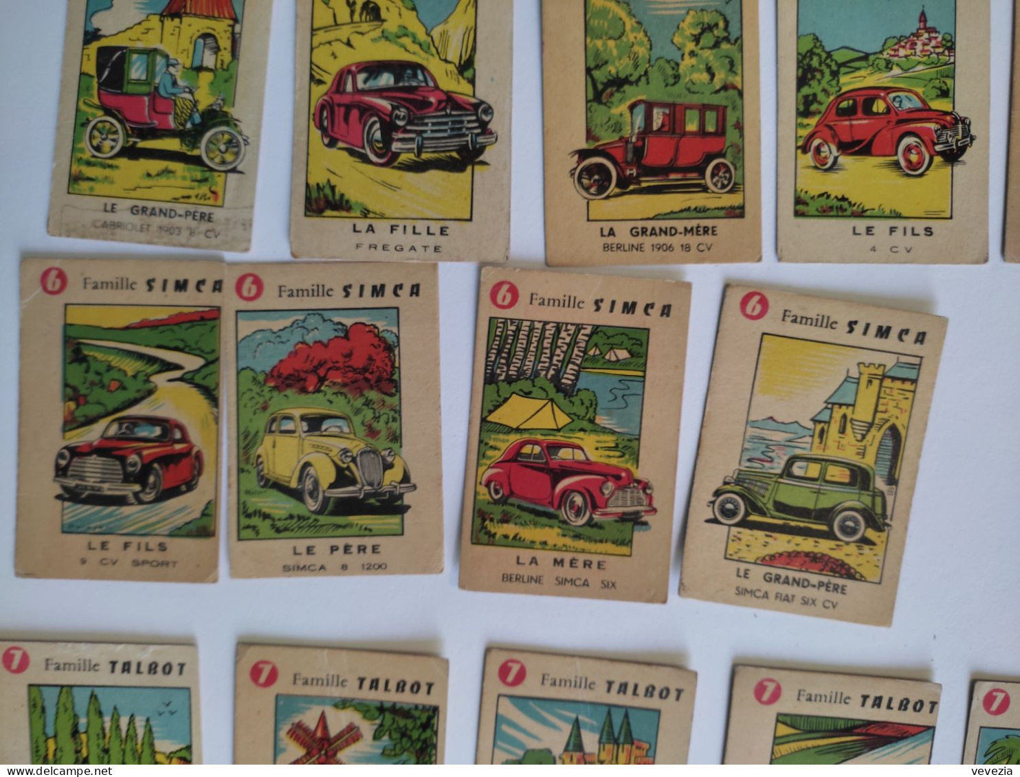 RARE.Ancien Jeu Cartes 7 Familles Automobiles.Citroén Peugeot Renault Pahnard Simca,Ford,Talbot .CHOCOLAT FAVERGER,2CV - Altri & Non Classificati