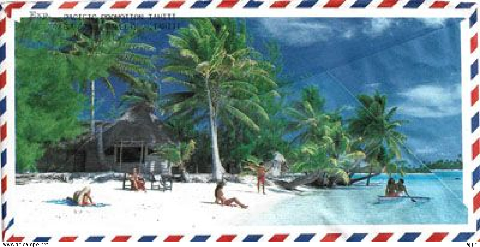 Lettre Tahiti "Case Au Tuamotu", Adressée En Australie, Au Verso  Plage De Sable Blanc De Tahiti - Briefe U. Dokumente