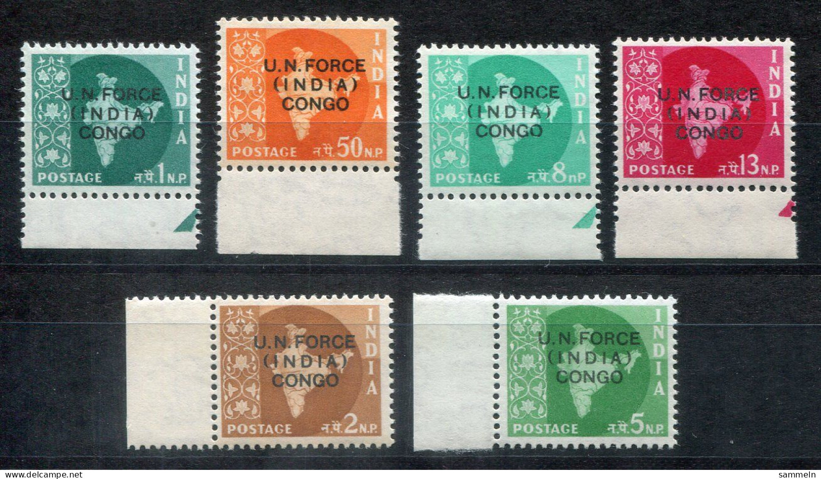 INDIEN UN CONGO 1-6 Mnh Randstücke - INDIA / INDE - Errors, Freaks & Oddities (EFO)