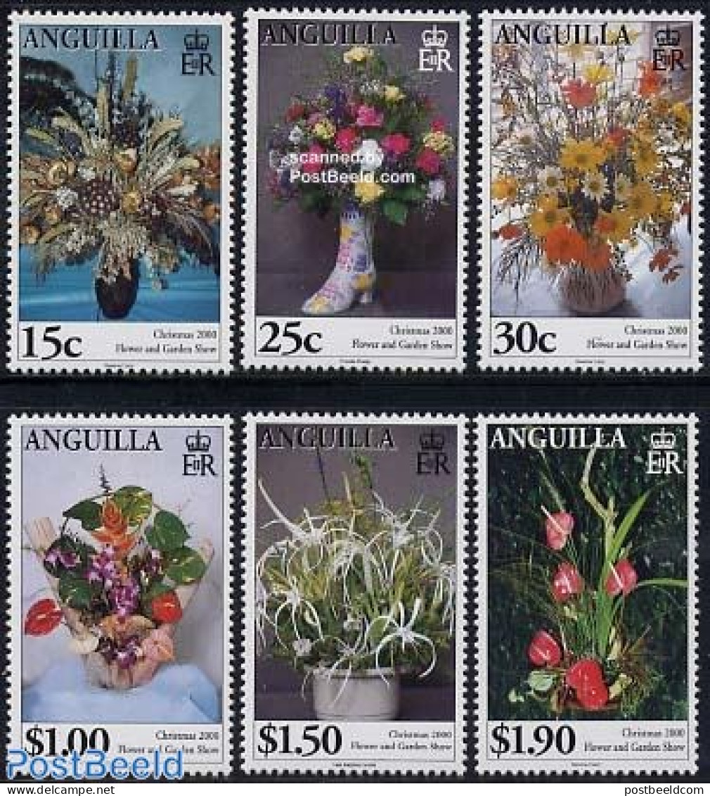 Anguilla 2000 Christmas, Flowers 6v, Mint NH, Nature - Religion - Flowers & Plants - Christmas - Natale