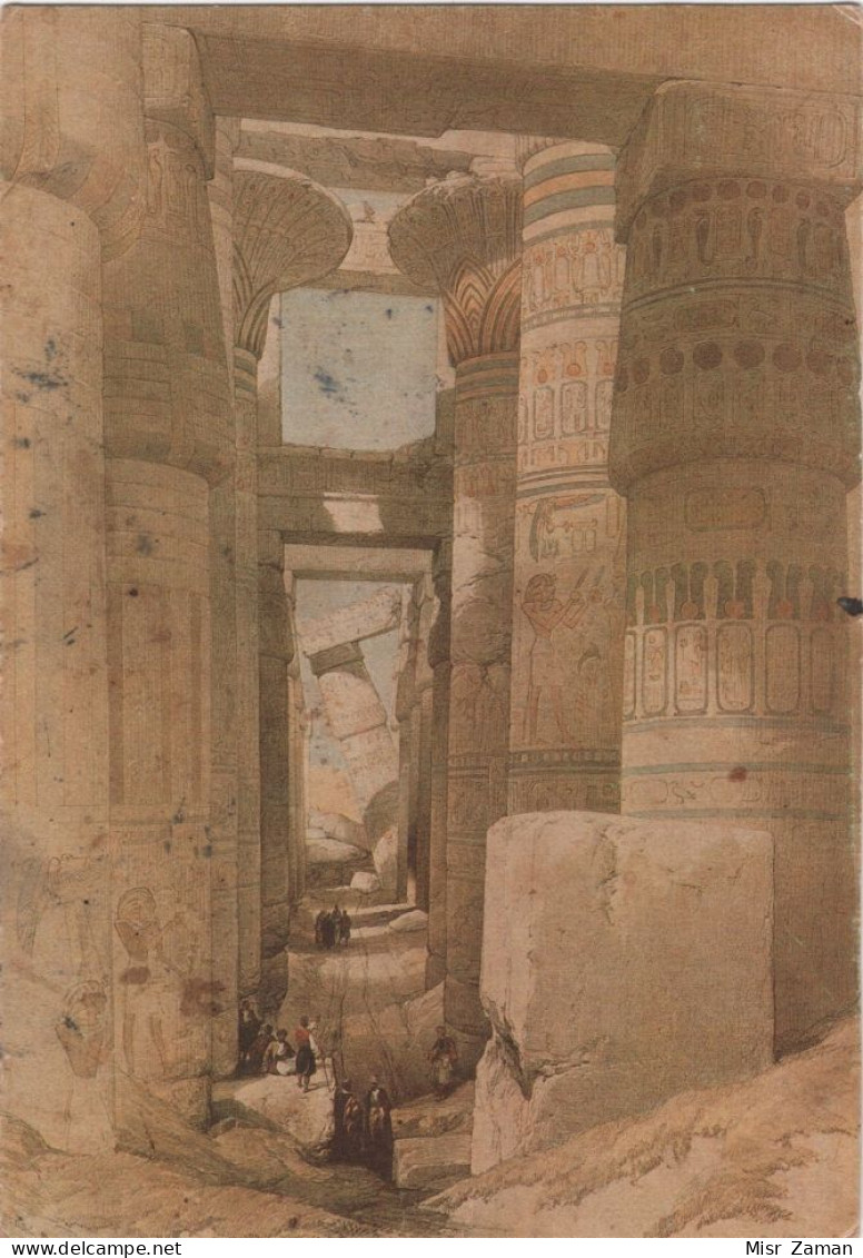 In 6 Languages Read A Story: THE HALL OF COLUMNS KARNAK. Lithograph David Roberts Hypostyle Karnac Complex - Luxor