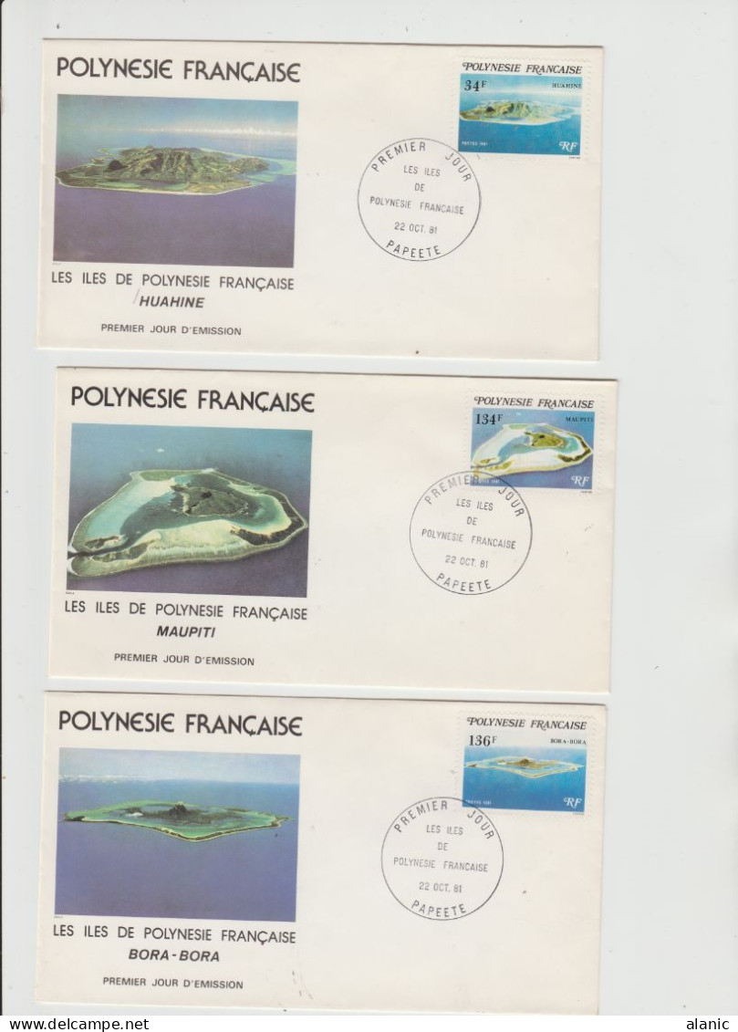 LOT DE 3 FDC  POLYNESIE FRANCAISE N 171 / 173 ILES DE POLYNESIE FRANCAISE /HUIAHINE/MAUPITI/BORA-BORA - FDC